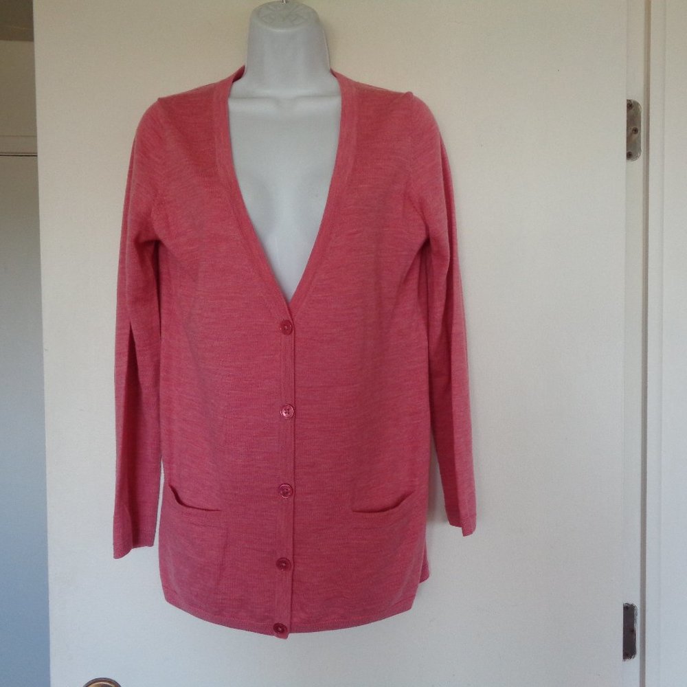 Talbots Italian Merino Wool Red Two Pocket Cardigan Sweater Small